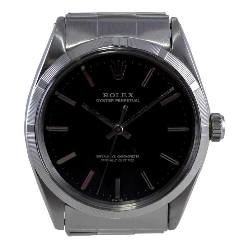 Rolex Steel Oyster Perpetual with Factory Original Rare Black Dial 1960's 4