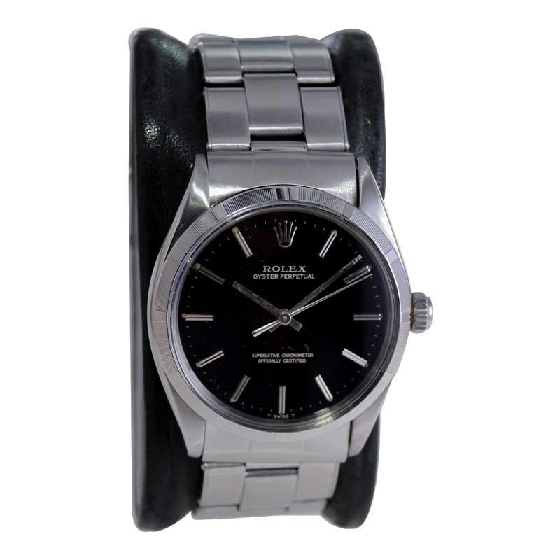 Modernist Rolex Steel Oyster Perpetual with Factory Original Rare Black Dial 1960's