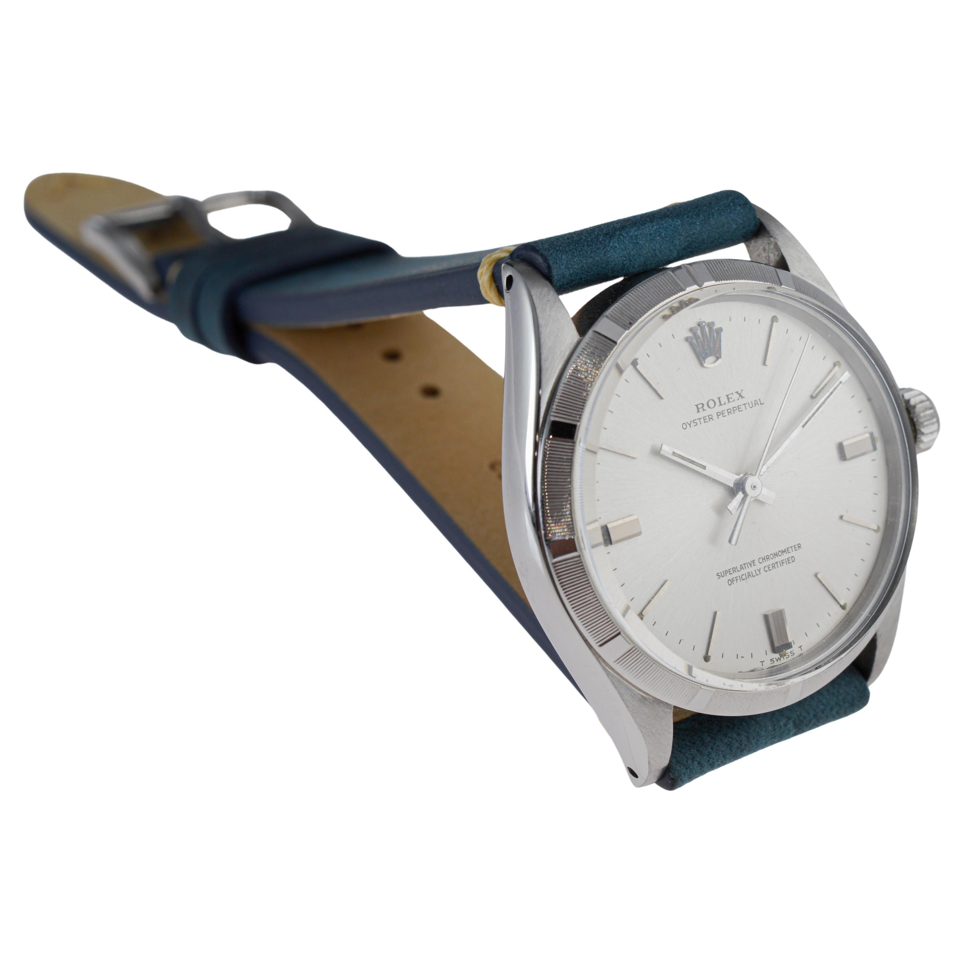 Rolex Steel Oyster Perpetual with Factory Original Silvered Dial circa 1960's For Sale 5