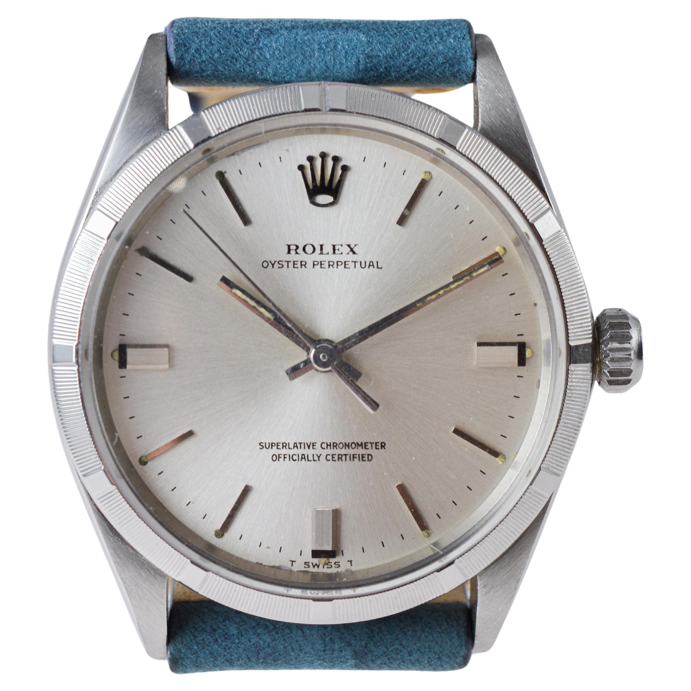 Rolex Steel Oyster Perpetual with Factory Original Silvered Dial circa 1960's For Sale 6