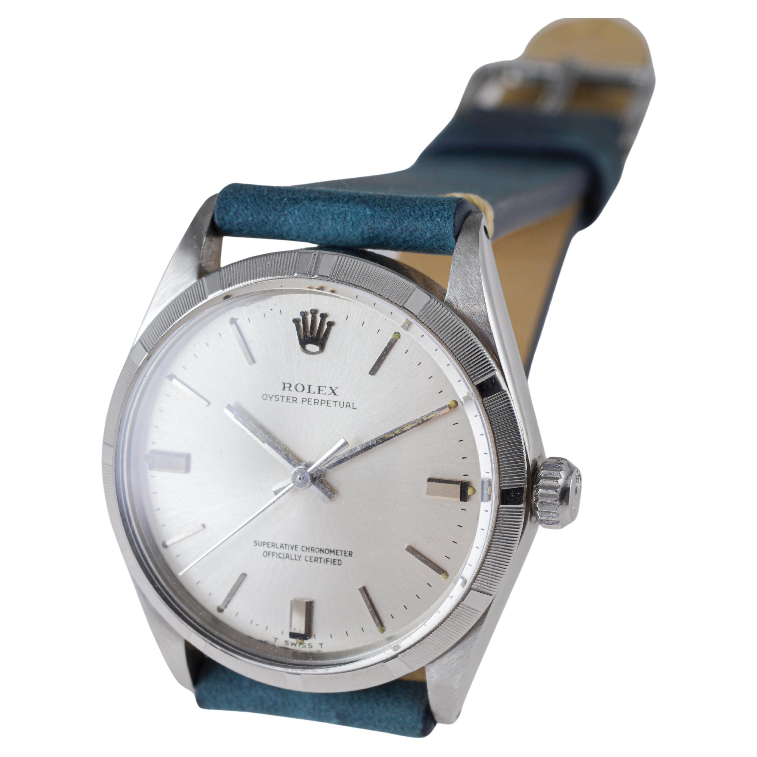 Rolex Steel Oyster Perpetual with Factory Original Silvered Dial circa 1960's For Sale 7