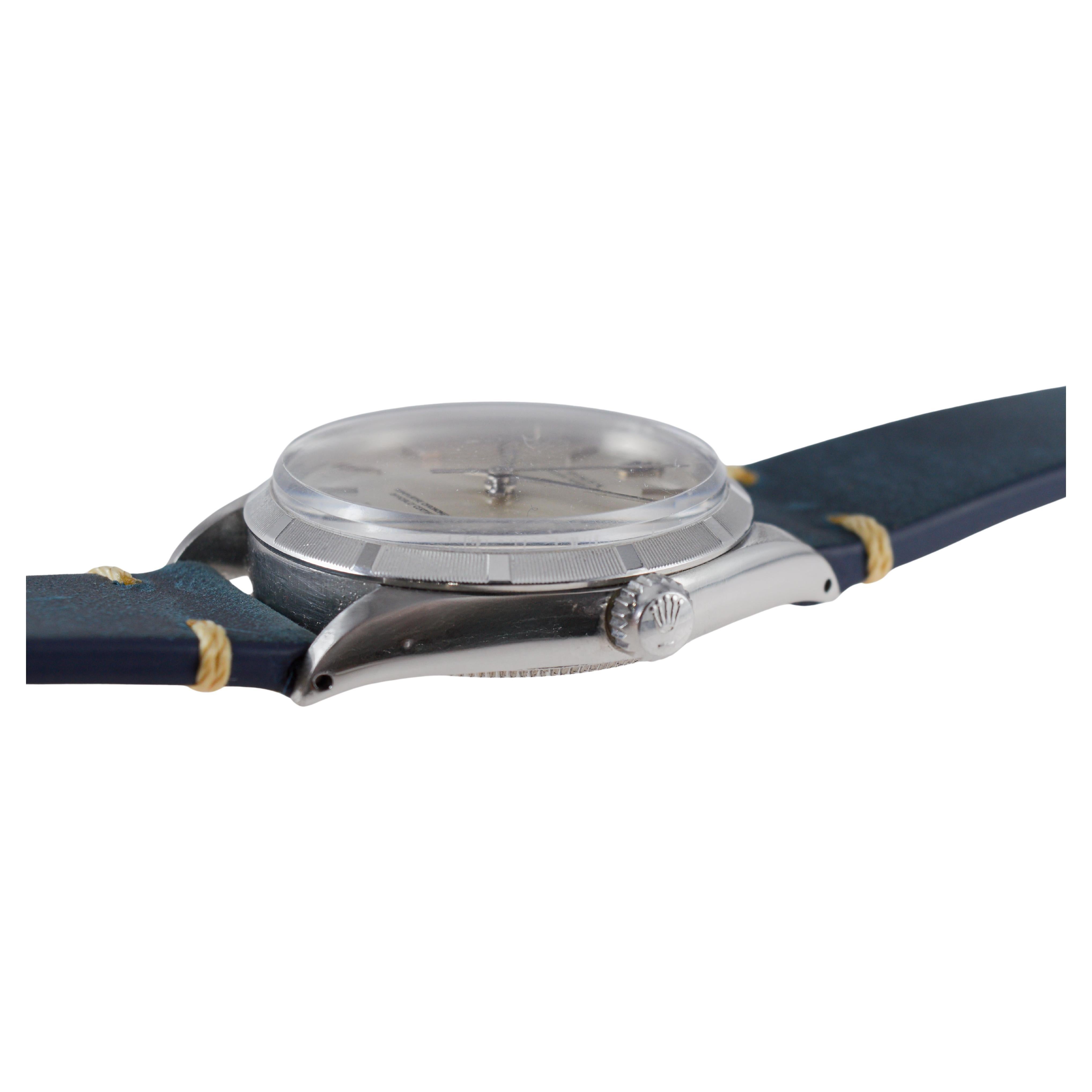 Rolex Steel Oyster Perpetual with Factory Original Silvered Dial circa 1960's For Sale 8