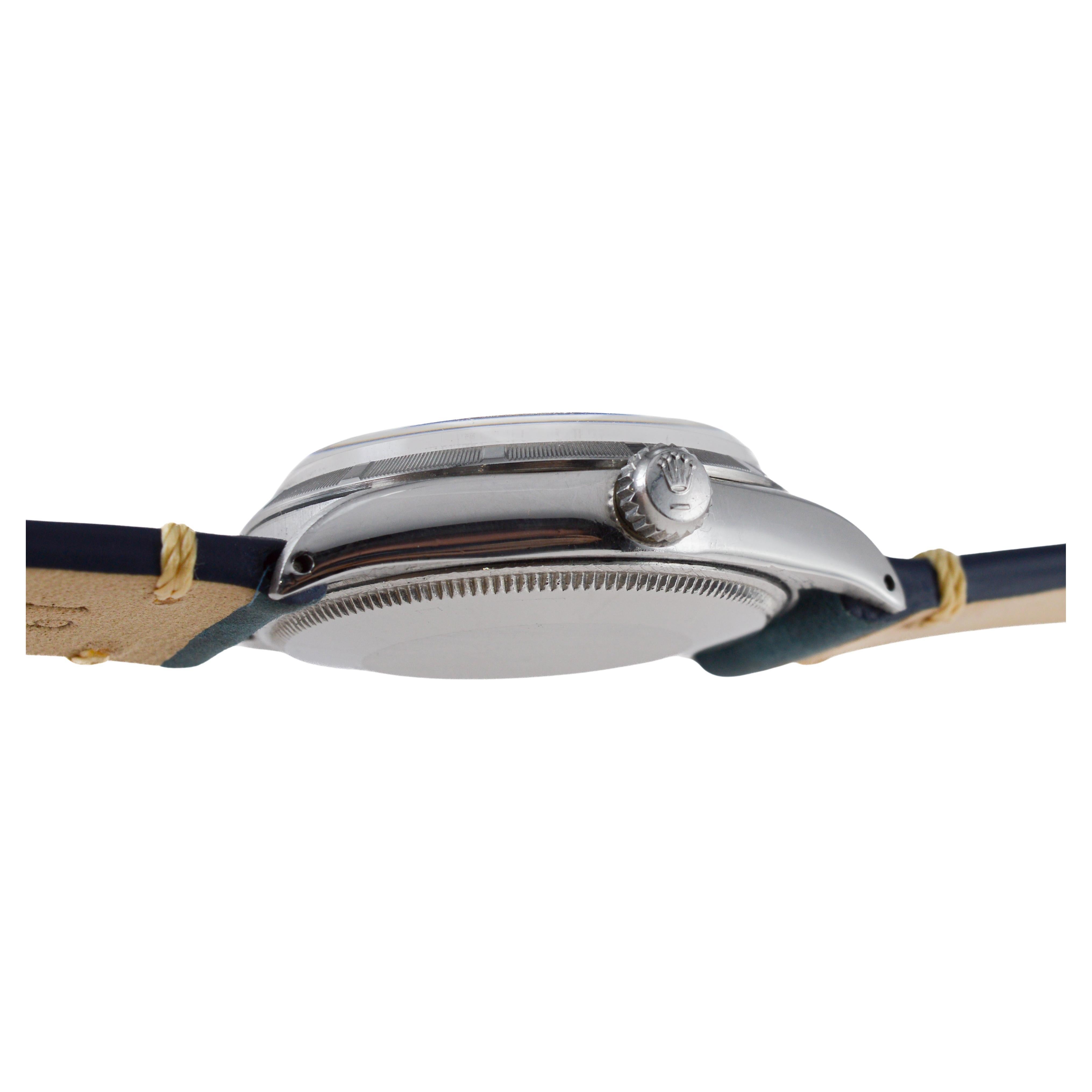 Rolex Steel Oyster Perpetual with Factory Original Silvered Dial circa 1960's For Sale 9