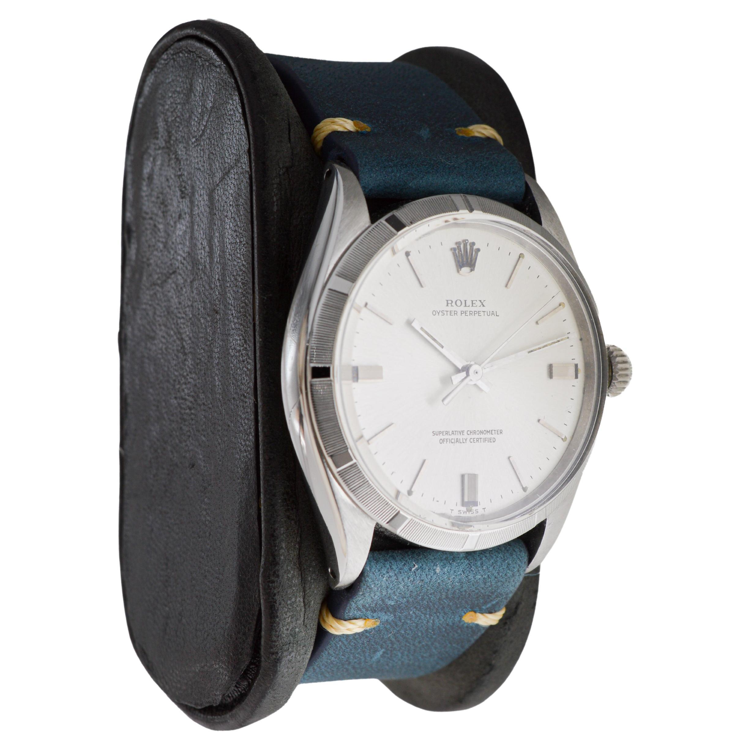 FACTORY / HOUSE: Rolex Watch Company
STYLE / REFERENCE: Oyster Perpetual / Reference 1003
METAL / MATERIAL: Stainless Steel 
CIRCA / YEAR: 1960's
DIMENSIONS / SIZE: Length 38mm X Diameter 35mm
MOVEMENT / CALIBER: Perpetual Winding / 26 Jewels /