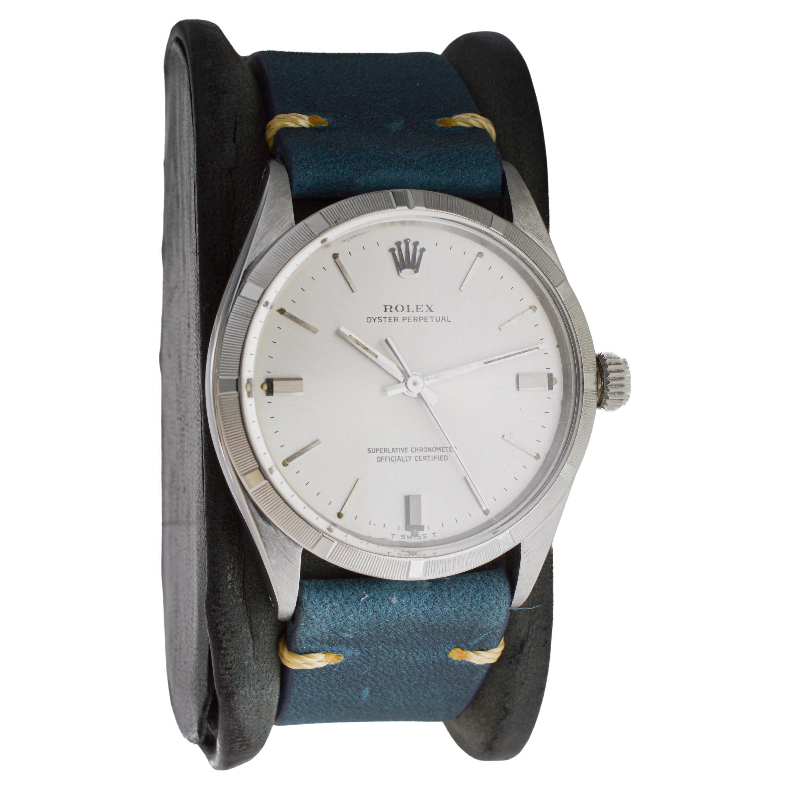 Modern Rolex Steel Oyster Perpetual with Factory Original Silvered Dial circa 1960's For Sale