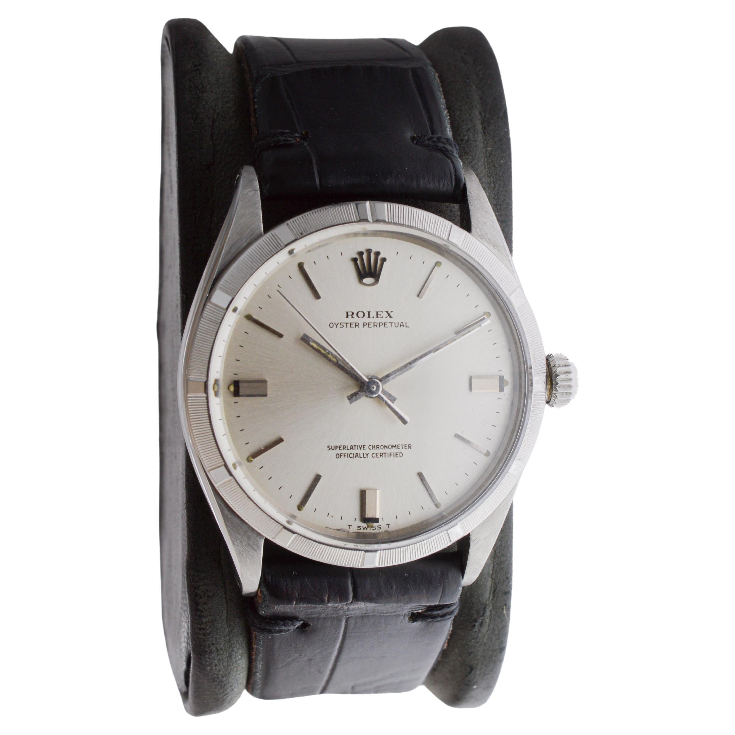 Modern Rolex Steel Oyster Perpetual with Factory Original Silvered Dial circa 1960's