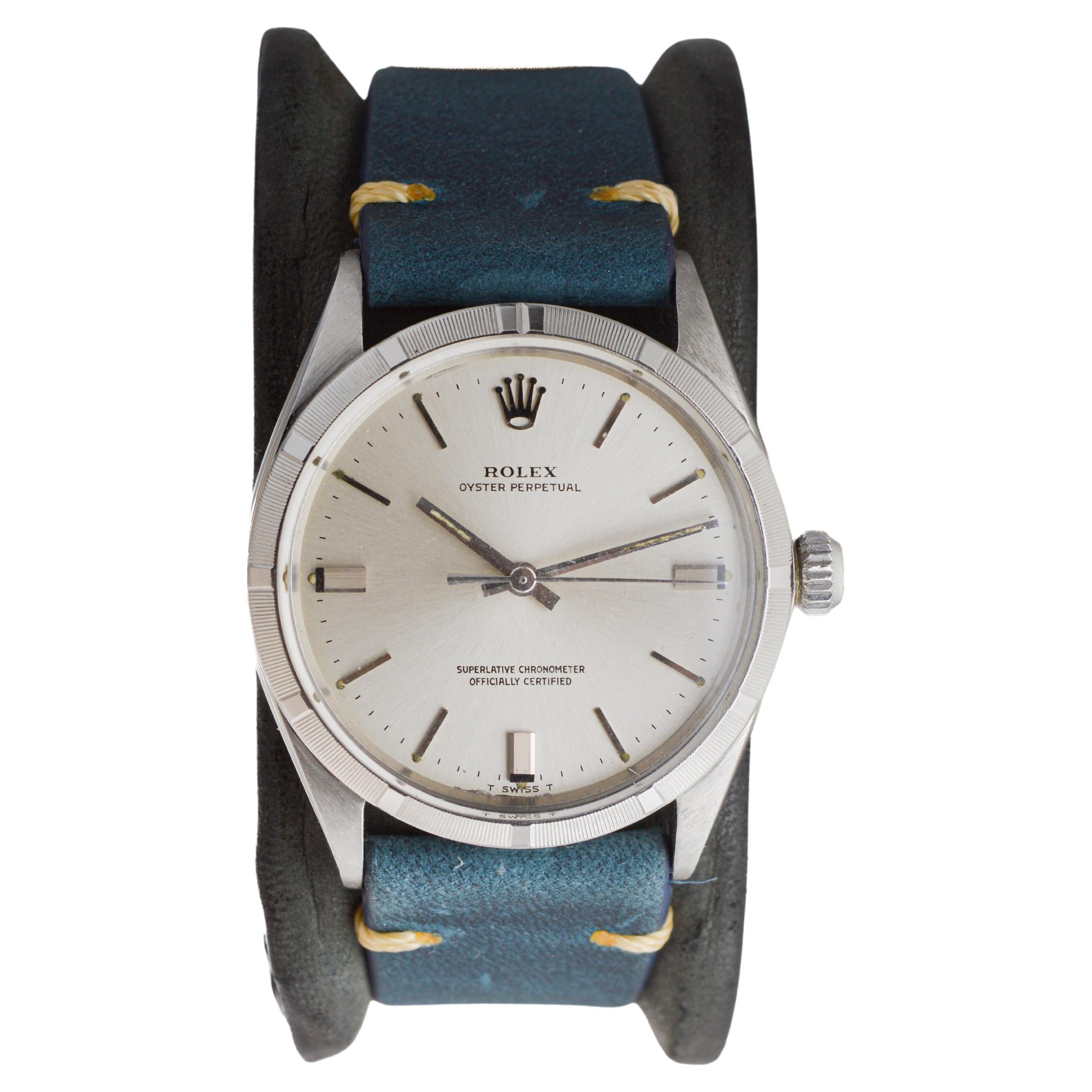 Rolex Steel Oyster Perpetual with Factory Original Silvered Dial circa 1960's In Excellent Condition For Sale In Long Beach, CA