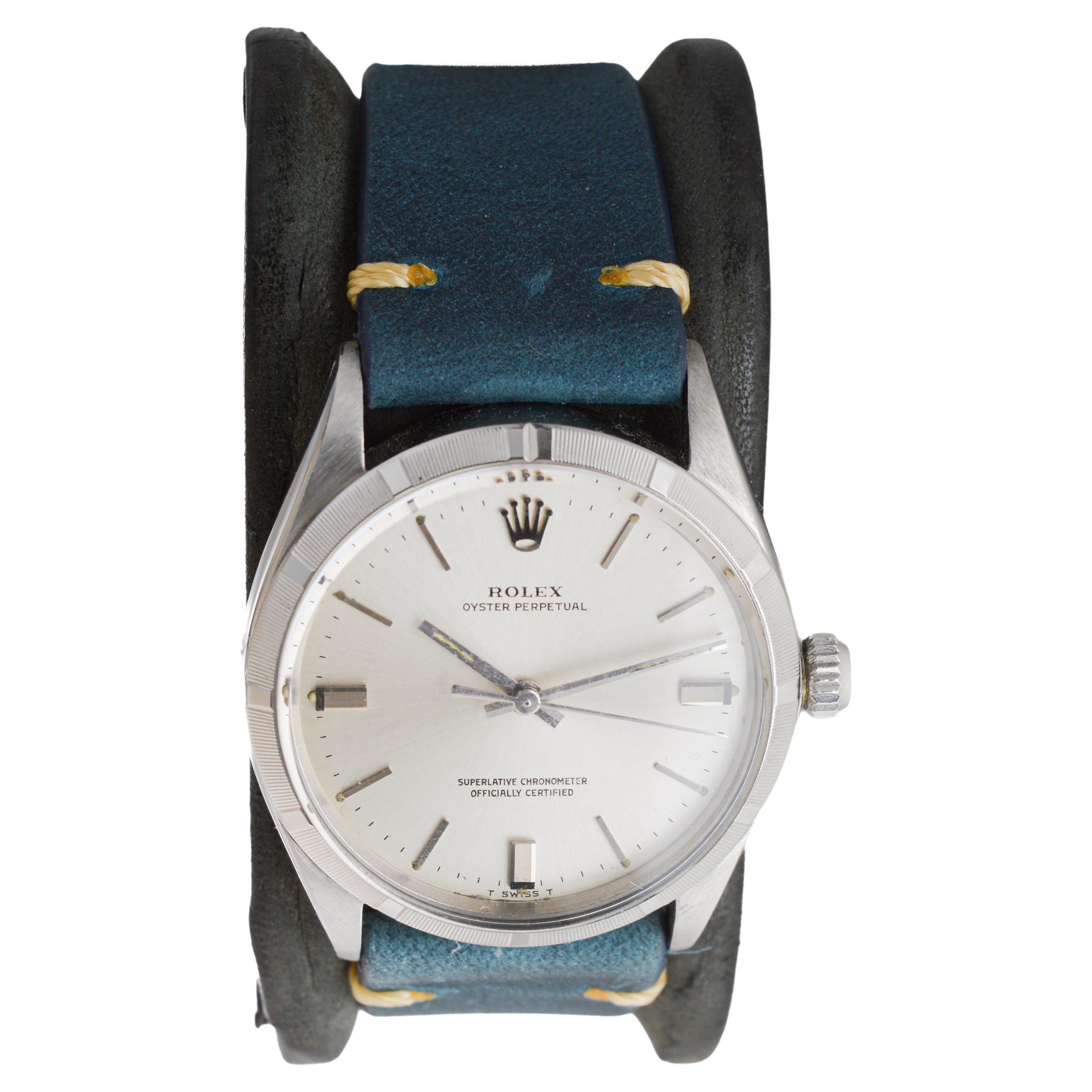 Women's or Men's Rolex Steel Oyster Perpetual with Factory Original Silvered Dial circa 1960's For Sale