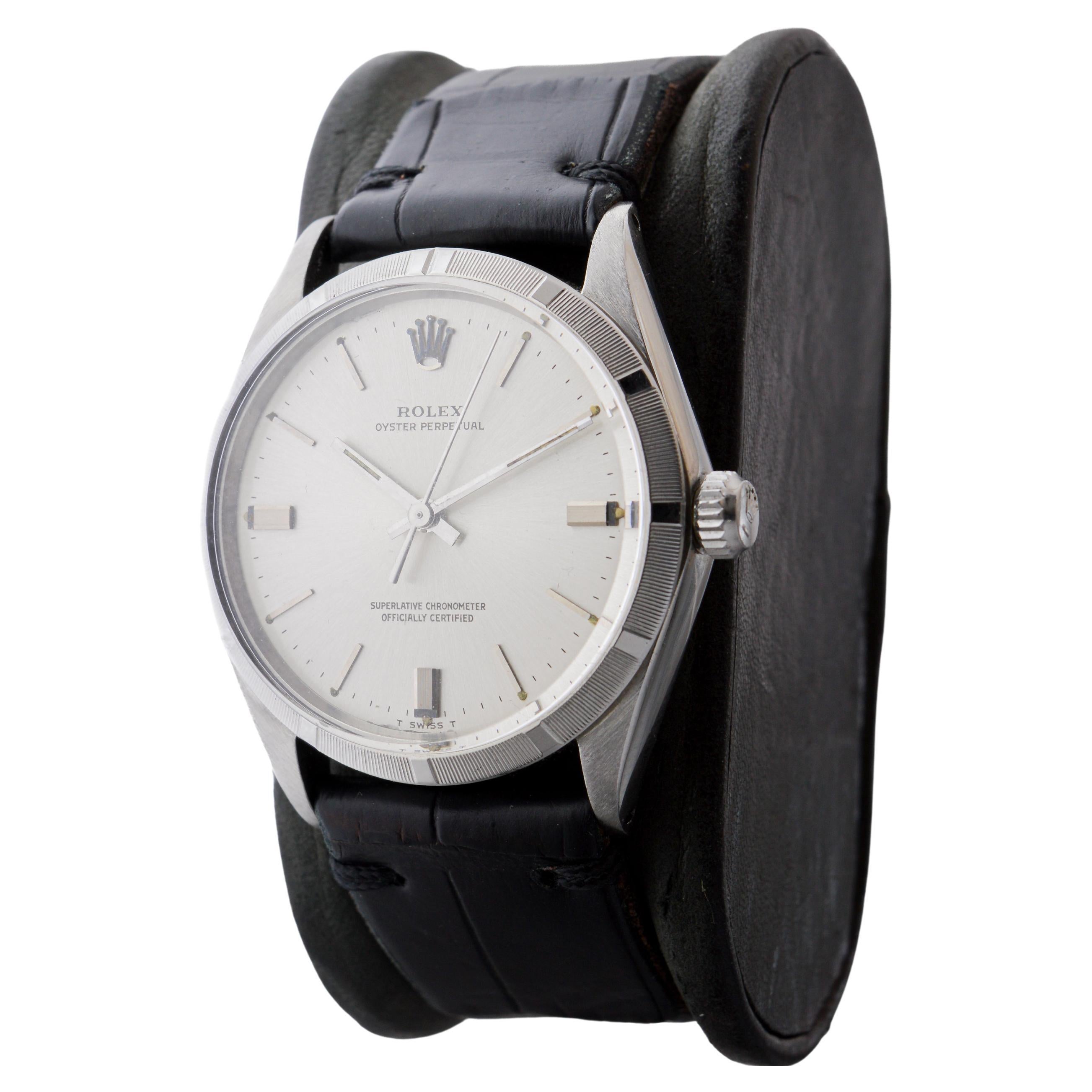 Women's or Men's Rolex Steel Oyster Perpetual with Factory Original Silvered Dial circa 1960's