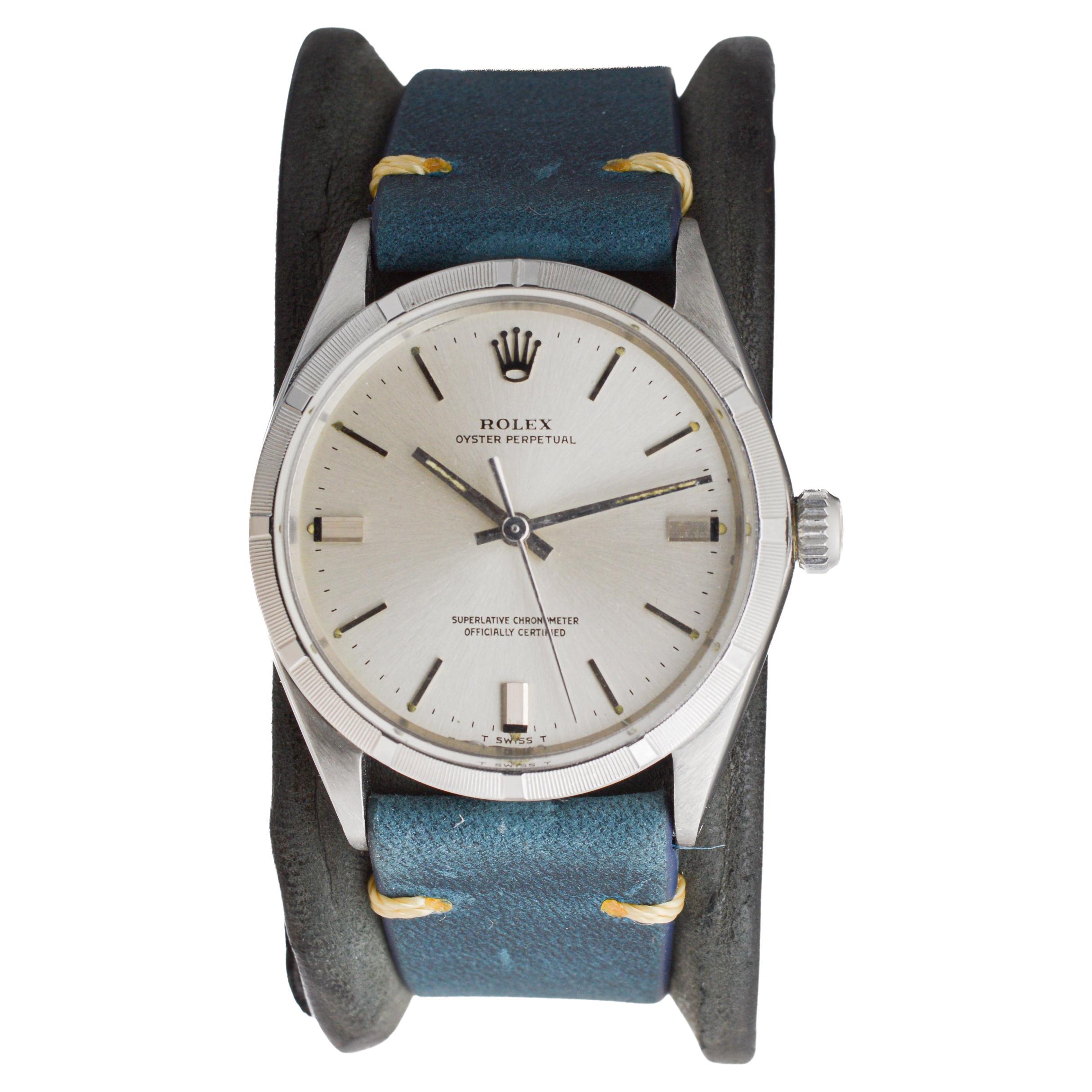 Rolex Steel Oyster Perpetual with Factory Original Silvered Dial circa 1960's For Sale 1