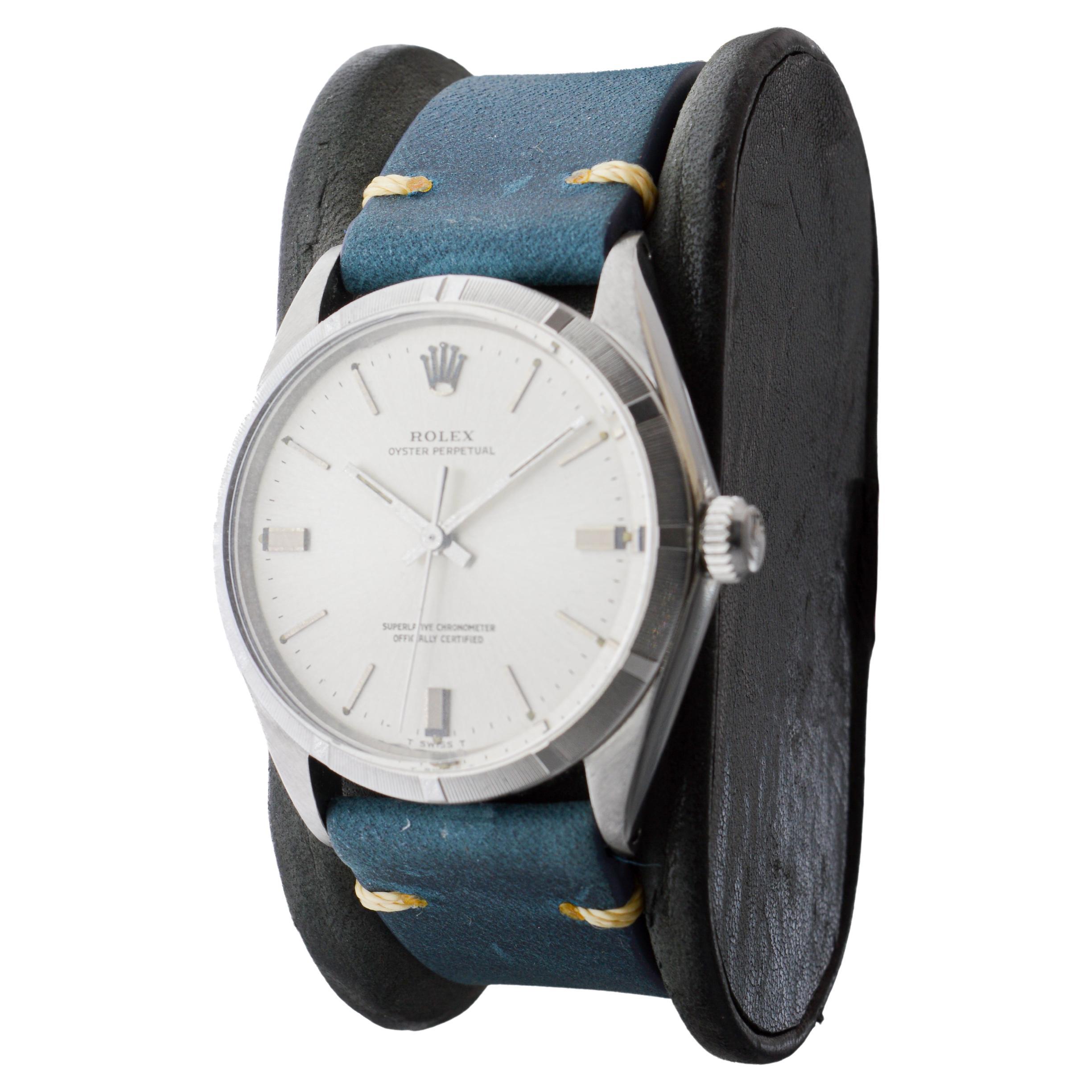 Rolex Steel Oyster Perpetual with Factory Original Silvered Dial circa 1960's For Sale 2