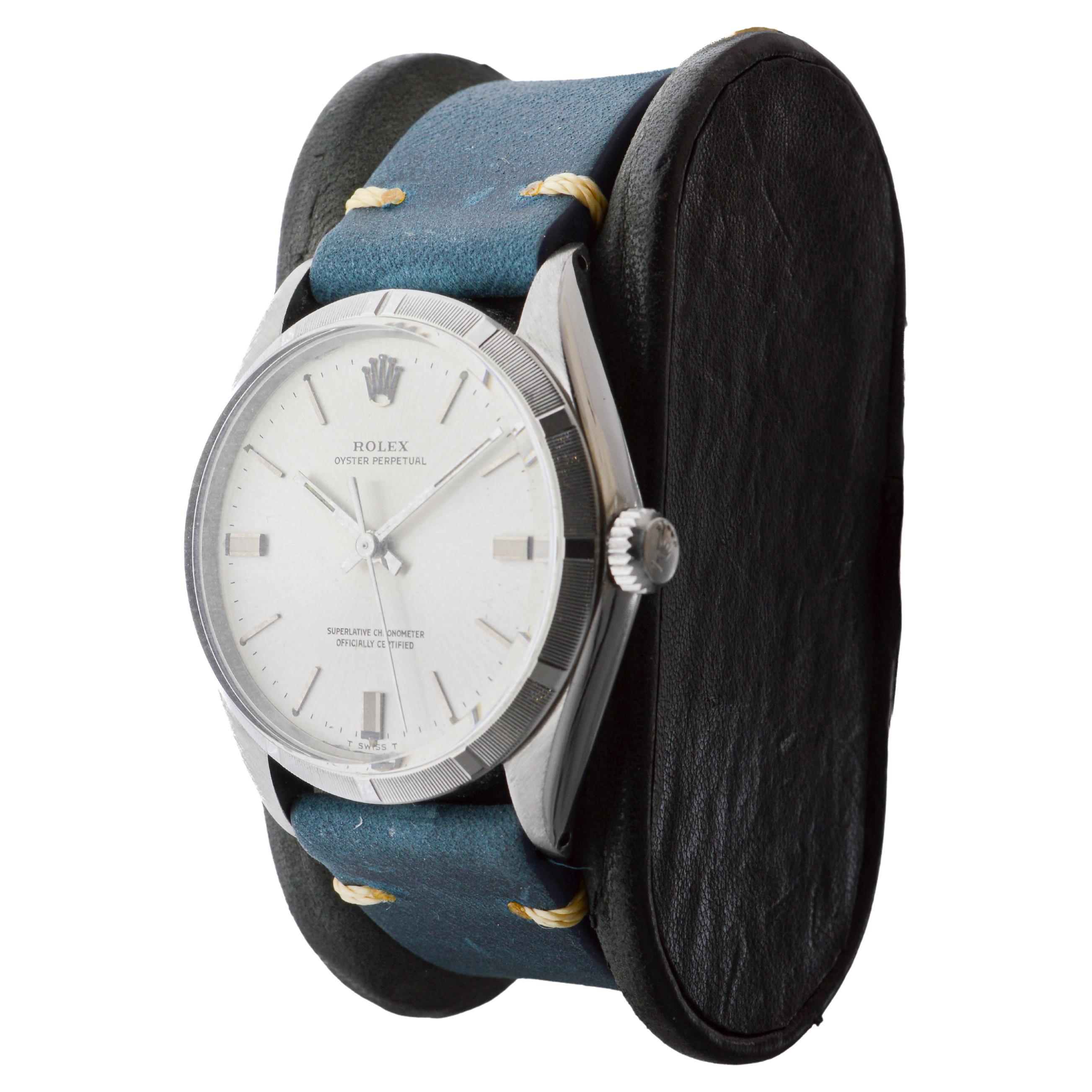Rolex Steel Oyster Perpetual with Factory Original Silvered Dial circa 1960's For Sale 3