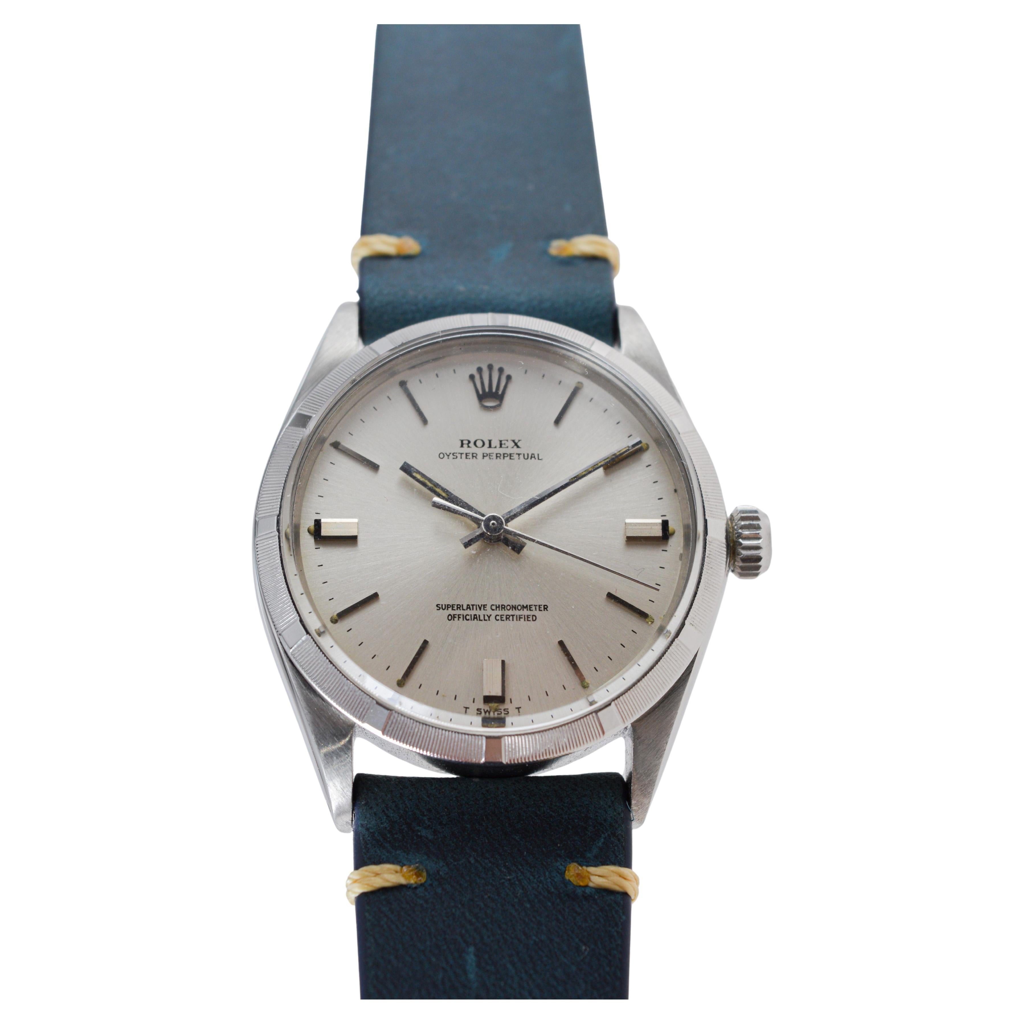 Rolex Steel Oyster Perpetual with Factory Original Silvered Dial circa 1960's For Sale 4