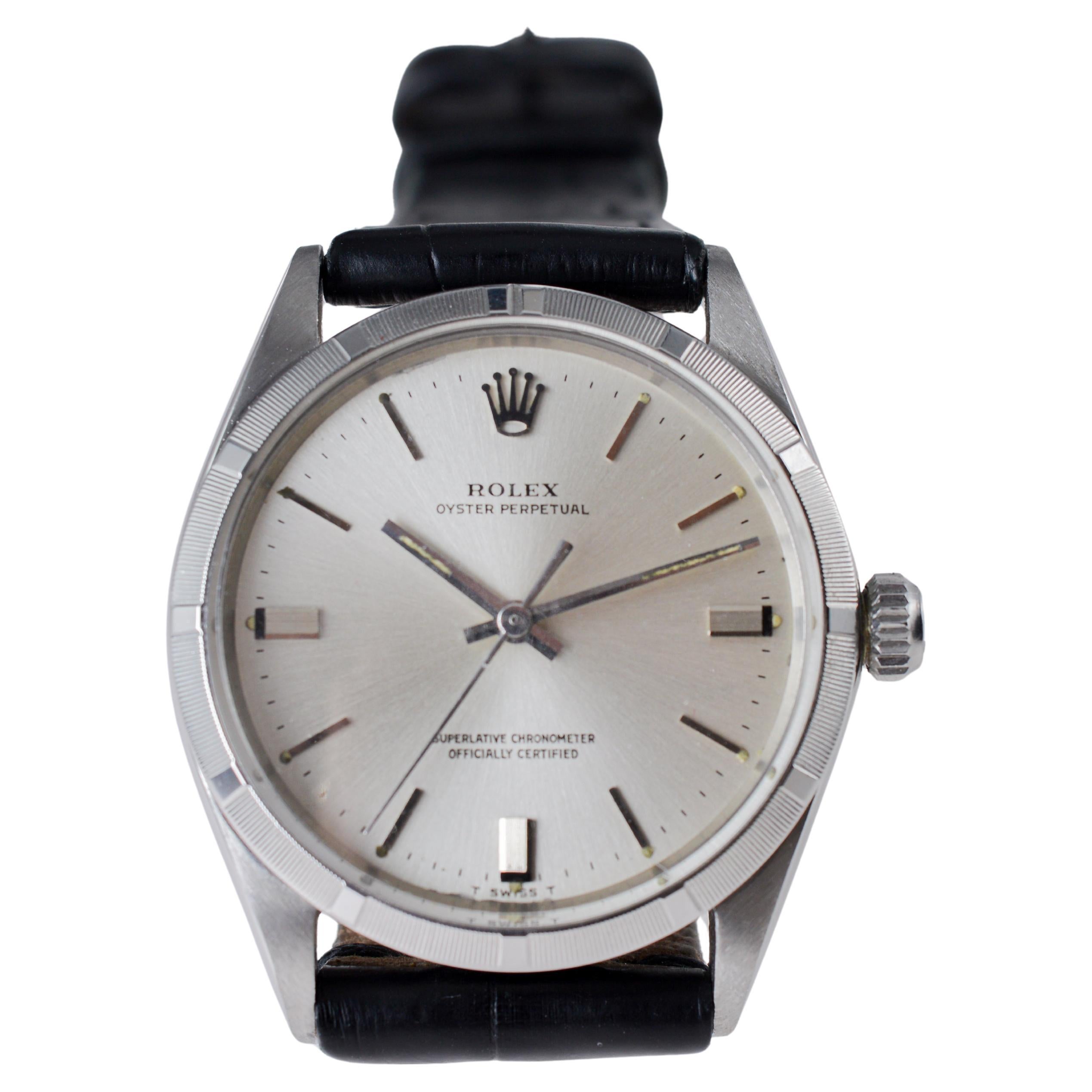 Rolex Steel Oyster Perpetual with Factory Original Silvered Dial circa 1960's 4