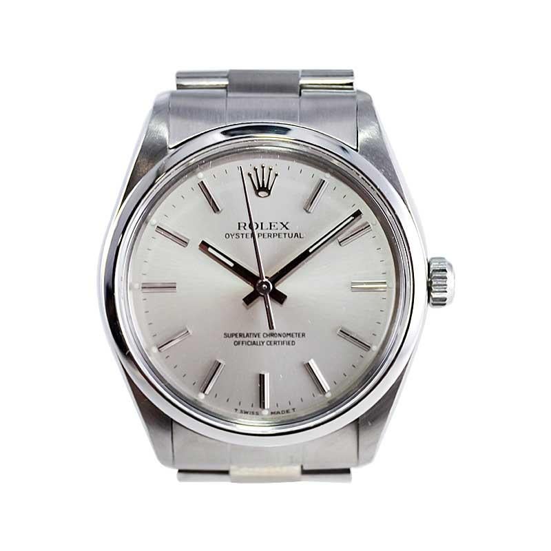 Rolex Steel Oyster Perpetual with Factory Papers New Condition from 1970's For Sale 3