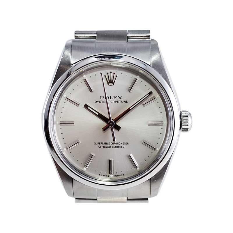 Rolex Steel Oyster Perpetual with Factory Papers New Condition from 1970's For Sale 4