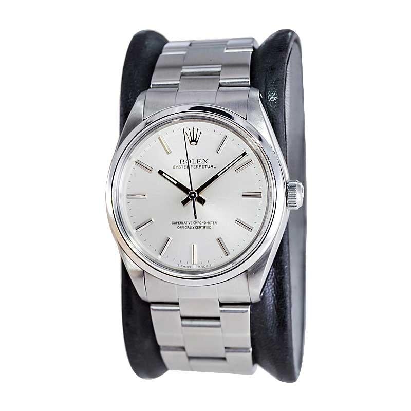Women's or Men's Rolex Steel Oyster Perpetual with Factory Papers New Condition from 1970's For Sale
