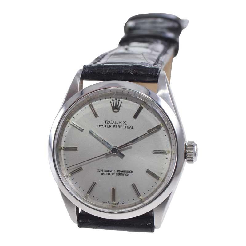 Modernist Rolex Steel Oyster Perpetual with Original Dial, circa Mid-1960's For Sale
