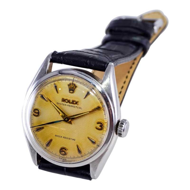 Rolex Steel Oyster Perpetual with Original Patinated Waffle Dial from 1959 For Sale 2