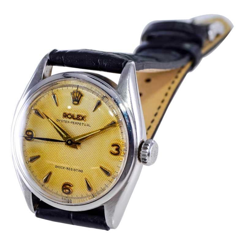 Rolex Steel Oyster Perpetual with Original Patinated Waffle Dial from 1959 For Sale 3
