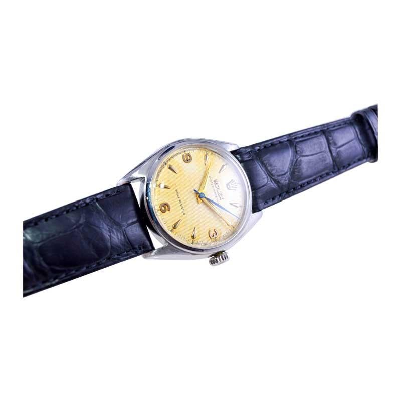 Rolex Steel Oyster Perpetual with Original Patinated Waffle Dial from 1959 For Sale 5