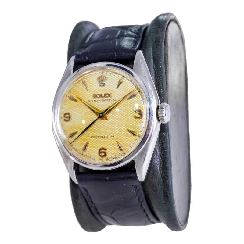 Modernist Rolex Steel Oyster Perpetual with Original Patinated Waffle Dial from 1959 For Sale