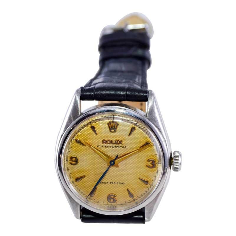 Rolex Steel Oyster Perpetual with Original Patinated Waffle Dial from 1959 For Sale 1