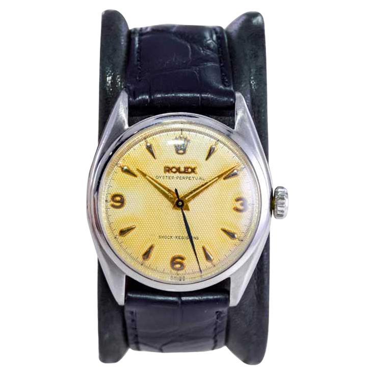 Rolex Steel Oyster Perpetual with Original Patinated Waffle Dial from 1959 For Sale