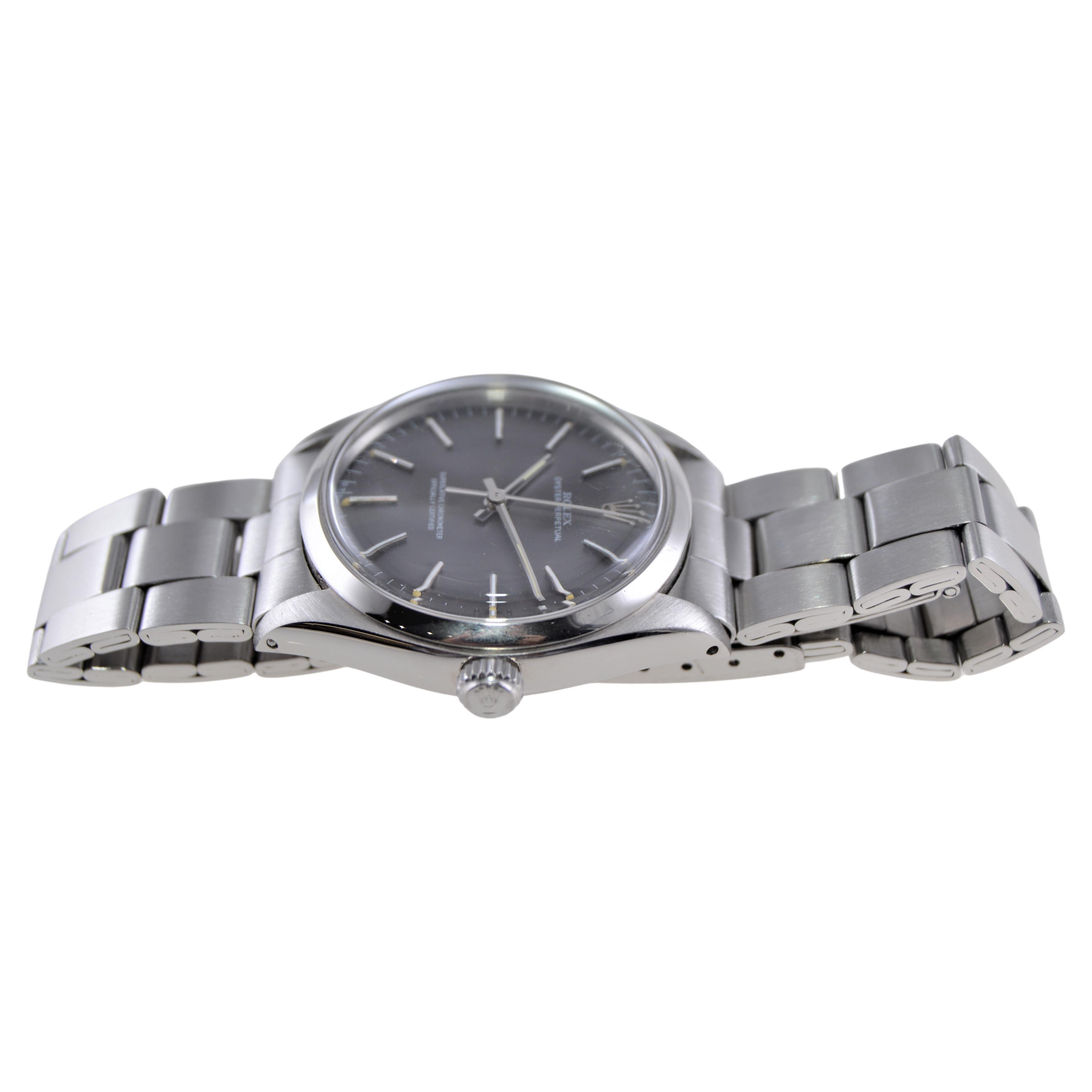 Rolex Steel Oyster Perpetual with Charcoal Dial, 1960's  For Sale 1