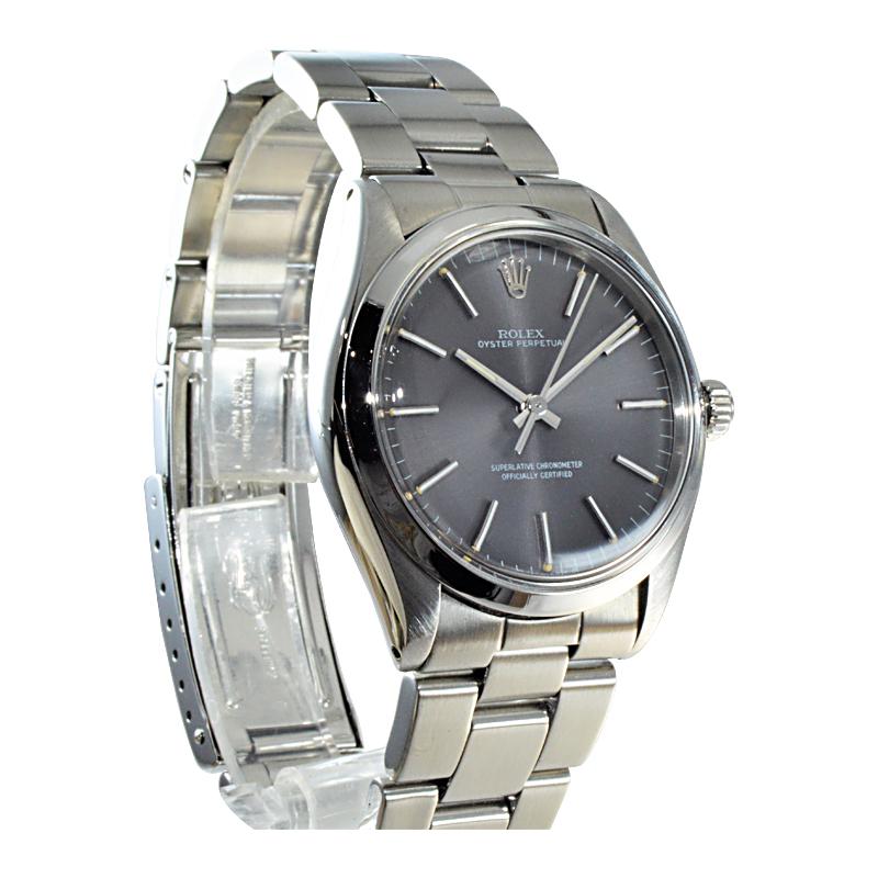 Women's or Men's Rolex Steel Oyster Perpetual with Original Rare Charcoal Dial, Early 1960's