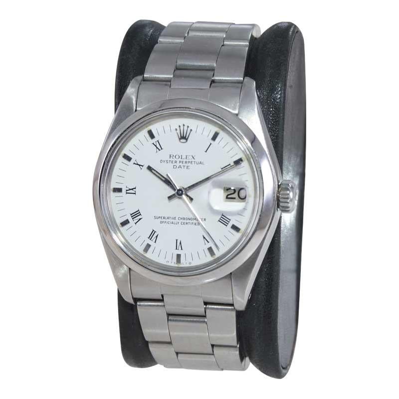 FACTORY / HOUSE: Rolex Watch Company
STYLE / REFERENCE: Oyster Perpetual Date / Reference 1500
METAL / MATERIAL: Stainless Steel
CIRCA / YEAR: Late 1970's
DIMENSIONS / SIZE: Length 43mm x Diameter 35mm
MOVEMENT / CALIBER: Perpetual Winding / 26