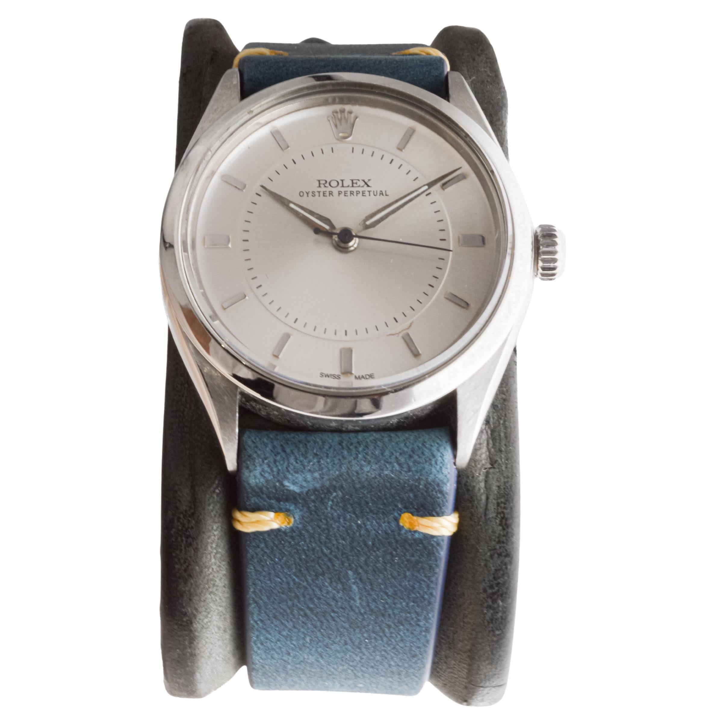 Rolex Steel Oyster Perpetual with Rare, Bulls Eye Dial from 1958 Caliber 1060 In Excellent Condition For Sale In Long Beach, CA