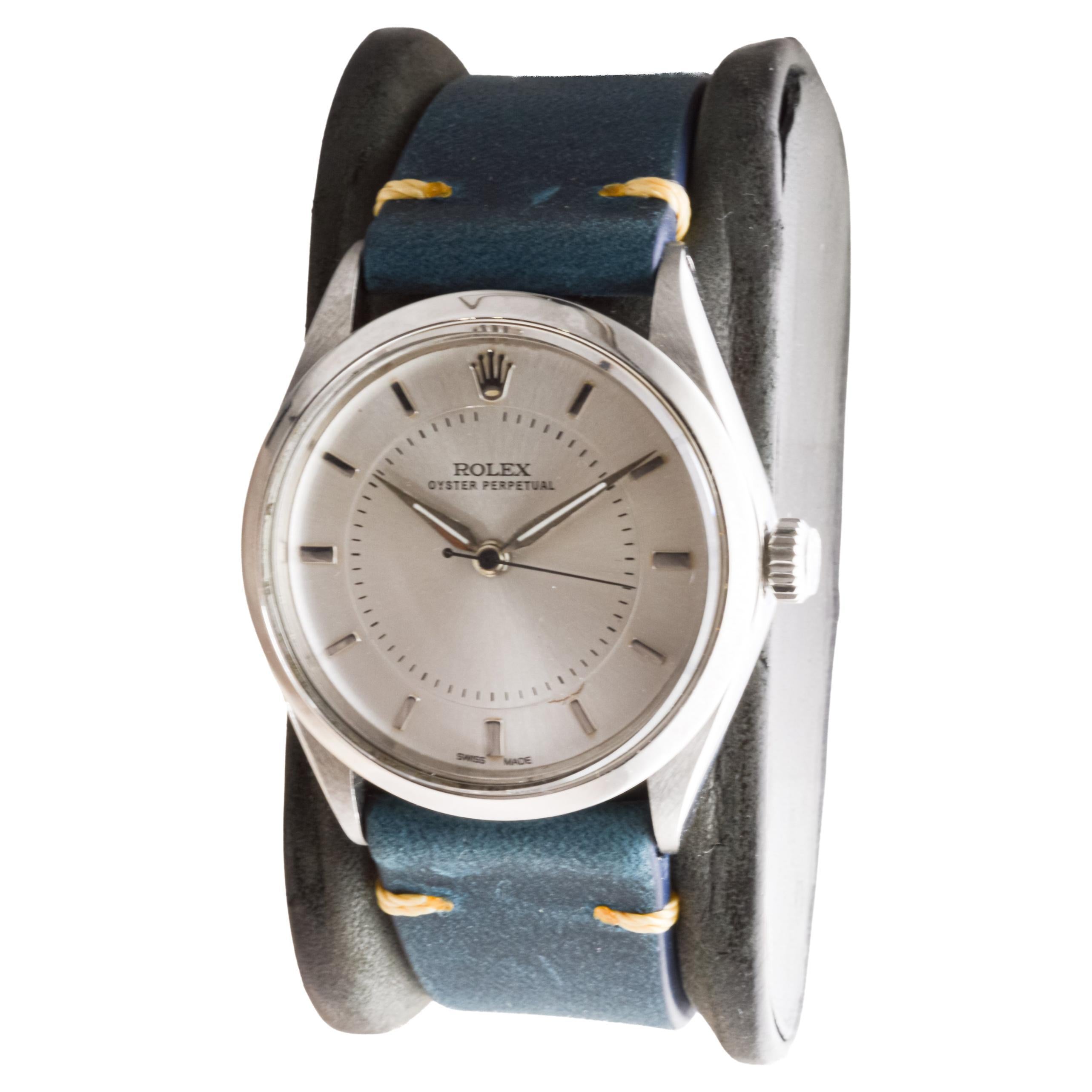 Women's or Men's Rolex Steel Oyster Perpetual with Rare, Bulls Eye Dial from 1958 Caliber 1060 For Sale