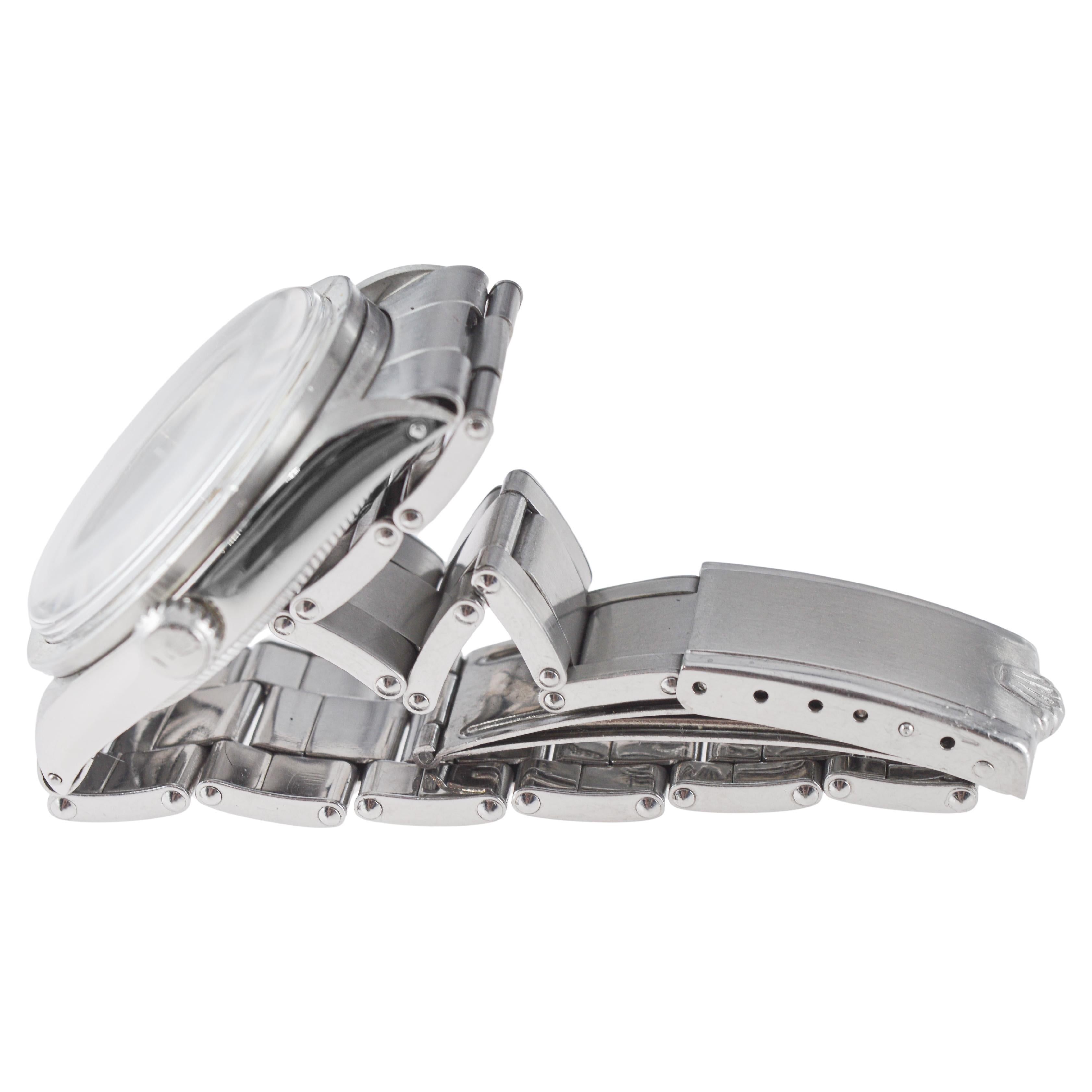 Rolex Steel Oyster Perpetual with Rare Engine Turned Bezel circa, 1960's im Angebot 8