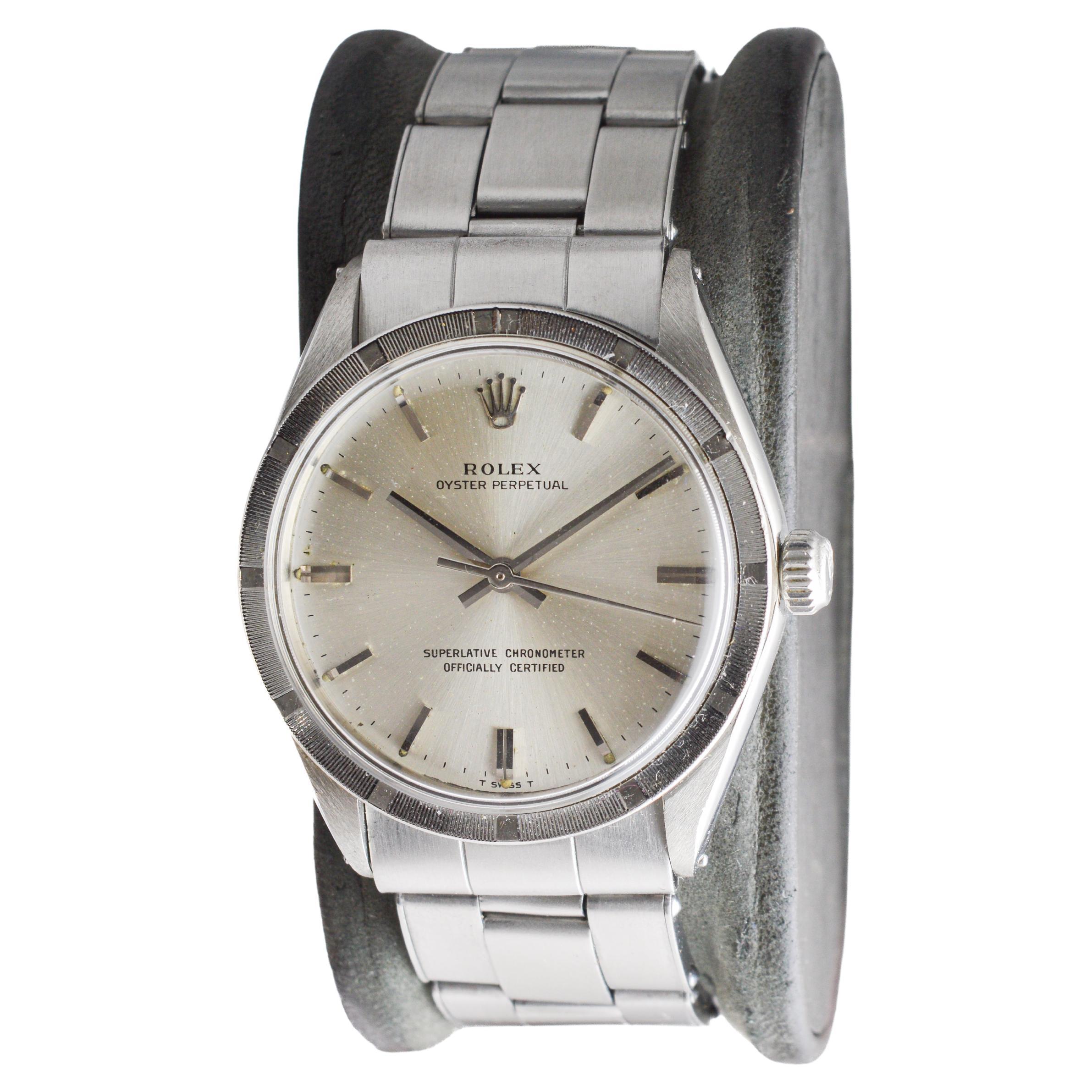 Rolex Steel Oyster Perpetual with Rare Engine Turned Bezel circa, 1960's im Angebot 1