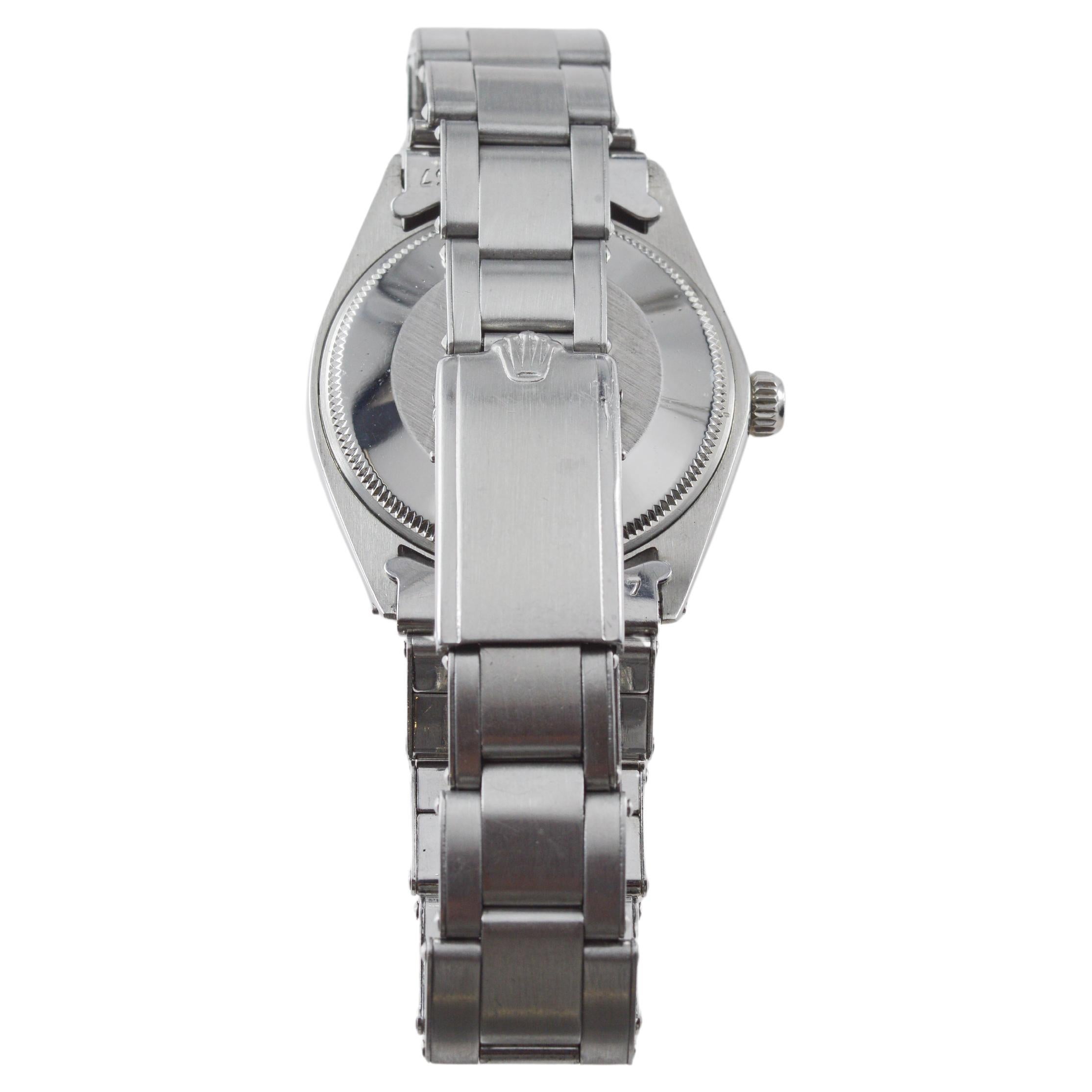 Rolex Steel Oyster Perpetual with Rare Engine Turned Bezel circa, 1960's im Angebot 3