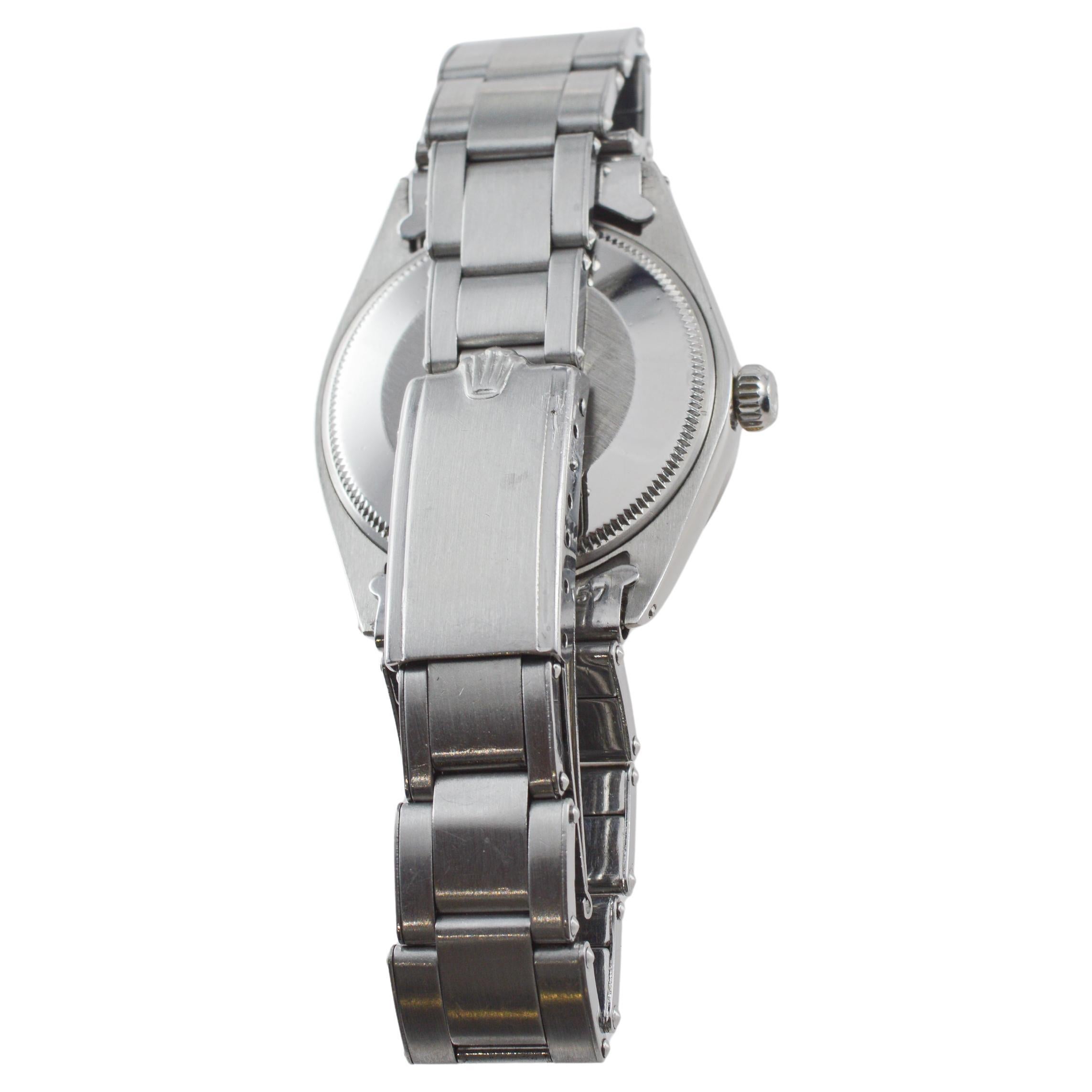 Rolex Steel Oyster Perpetual with Rare Engine Turned Bezel circa, 1960's im Angebot 4