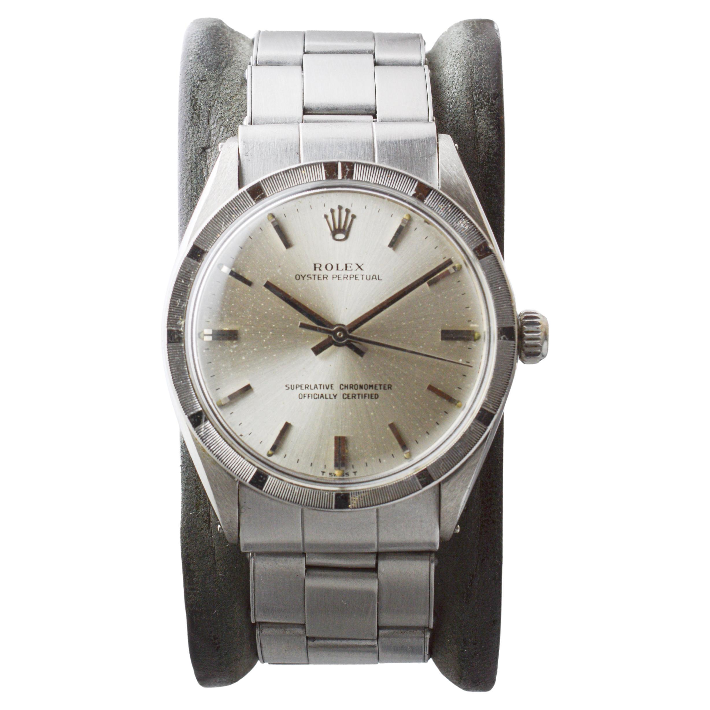 Rolex Steel Oyster Perpetual with Rare Engine Turned Bezel circa, 1960's
