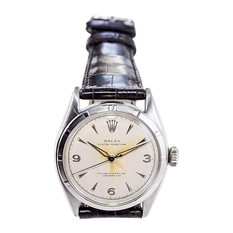 Rolex Oyster Perpetual de acero con esfera restaurada y patinada 1953 en venta 5