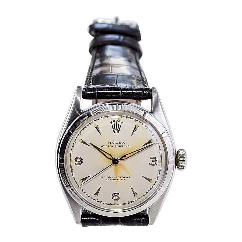 Rolex Steel Oyster Perpetual with Restored and Patinated Dial 1953 For Sale 1