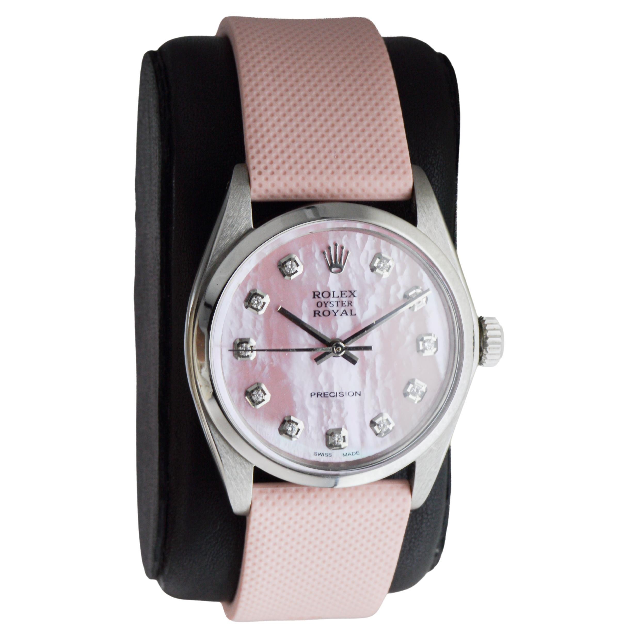 Rolex Steel Oyster Royal mit CUSTOM MADE Diamant-Zifferblatt aus Perlmutt im Zustand „Hervorragend“ im Angebot in Long Beach, CA