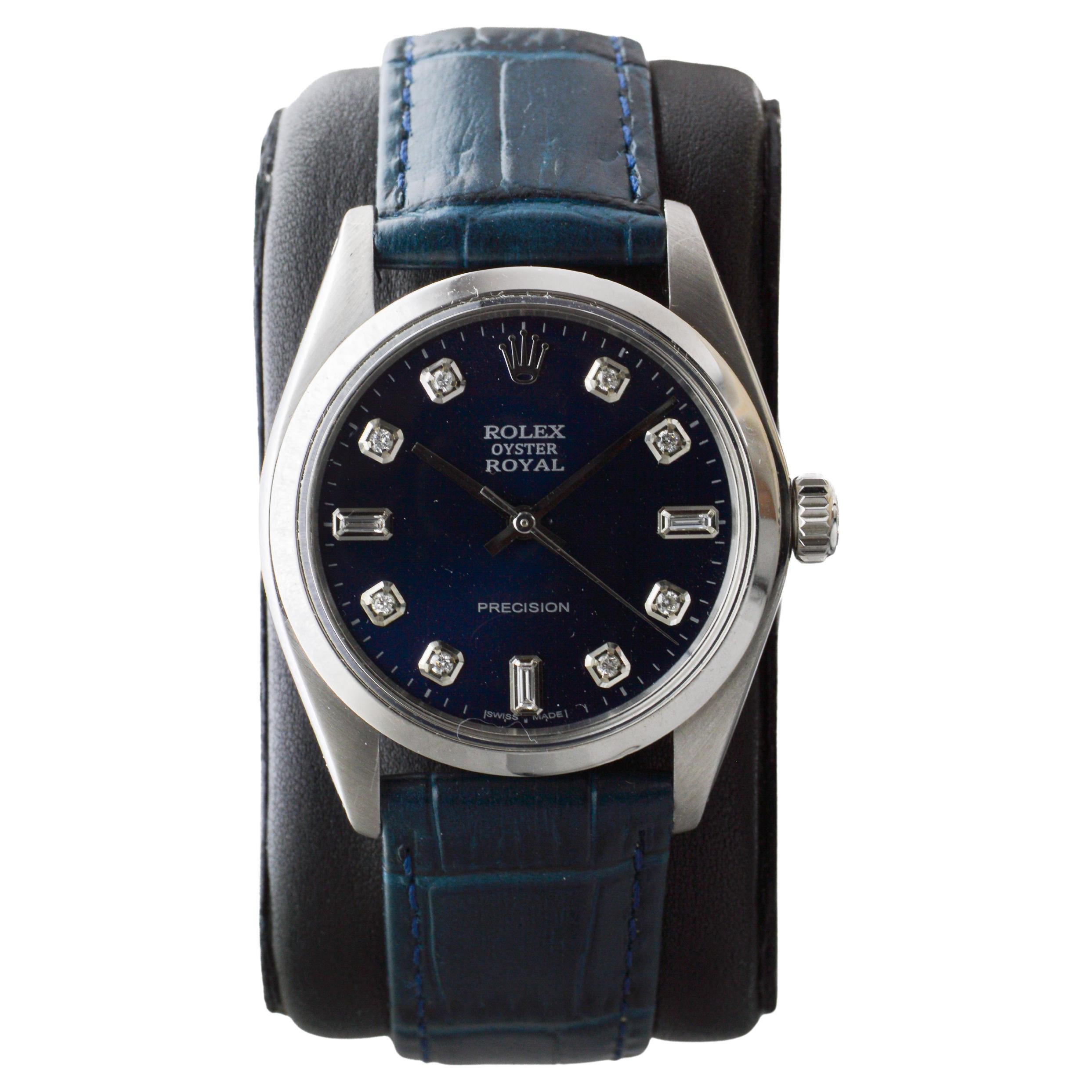 Rolex Oyster Royal in acciaio con quadrante blu marino con diamanti su misura