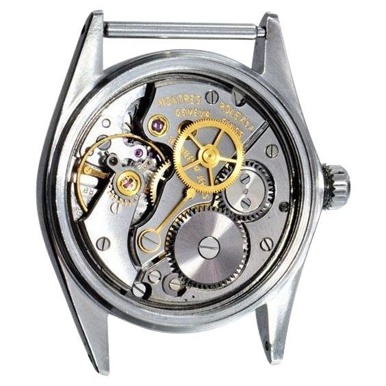 Rolex Oyster de acero con esfera azul hecha a medida y marcadores de diamantes baguette en venta 10