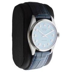 Rolex Steel Oyster with Custom Made Blue Dial and Diamond Baguette Markers