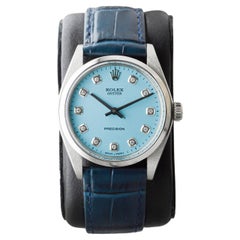 Rolex Steel Oyster with Custom Made Blue Dial and Diamond Baguette Markers