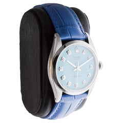 Rolex Oyster aus Stahl mit CUSTOM MADE blauem Zifferblatt und Diamantindexen, 1960er/70er Jahre