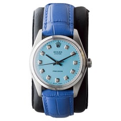 Rolex Oyster aus Stahl mit CUSTOM MADE blauem Zifferblatt und Diamantindexen, 1960er/70er Jahre