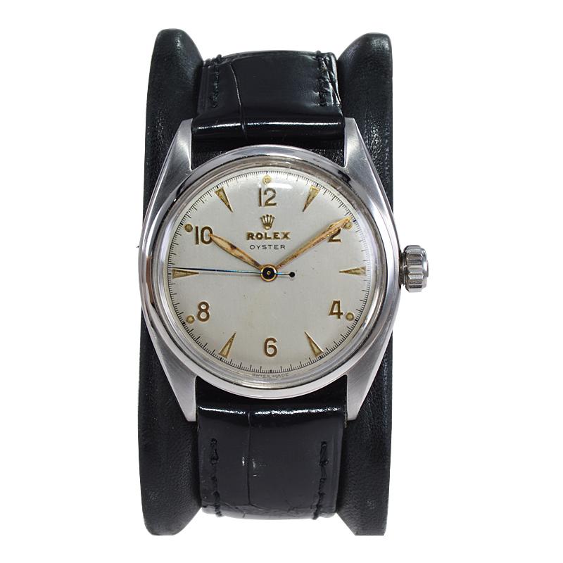 Art déco Rolex Oyster en acier avec cadran d'origine rare de 1946 en vente