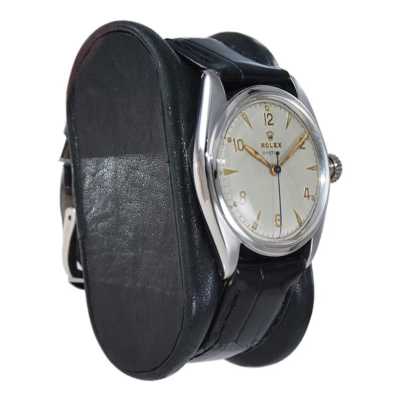 Art Deco Rolex Steel Oyster with Rare Original Dial from 1946 For Sale