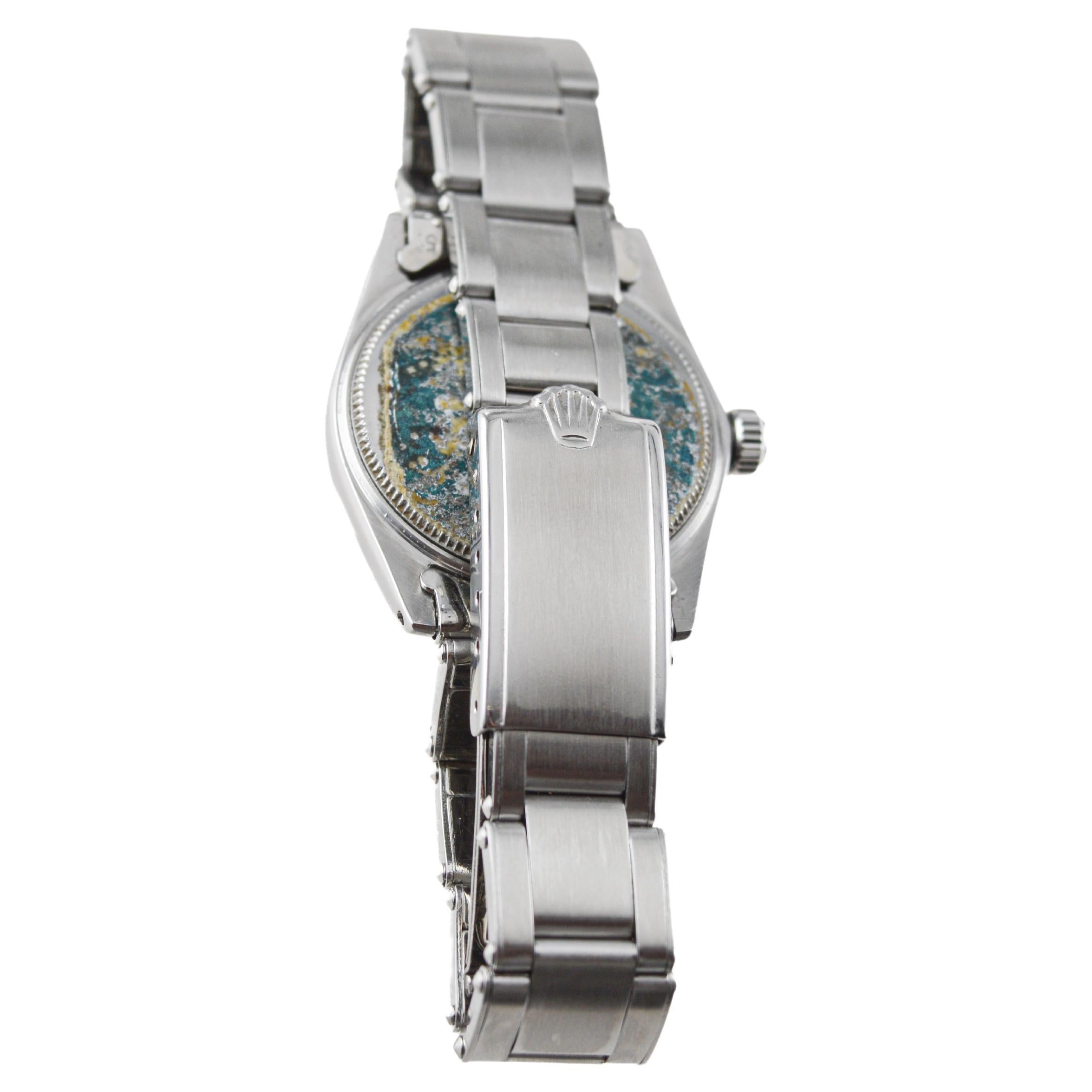 Rolex Steel Oysterdate Mid Size with Custom Blue Dial 1961 Original Sticker For Sale 5